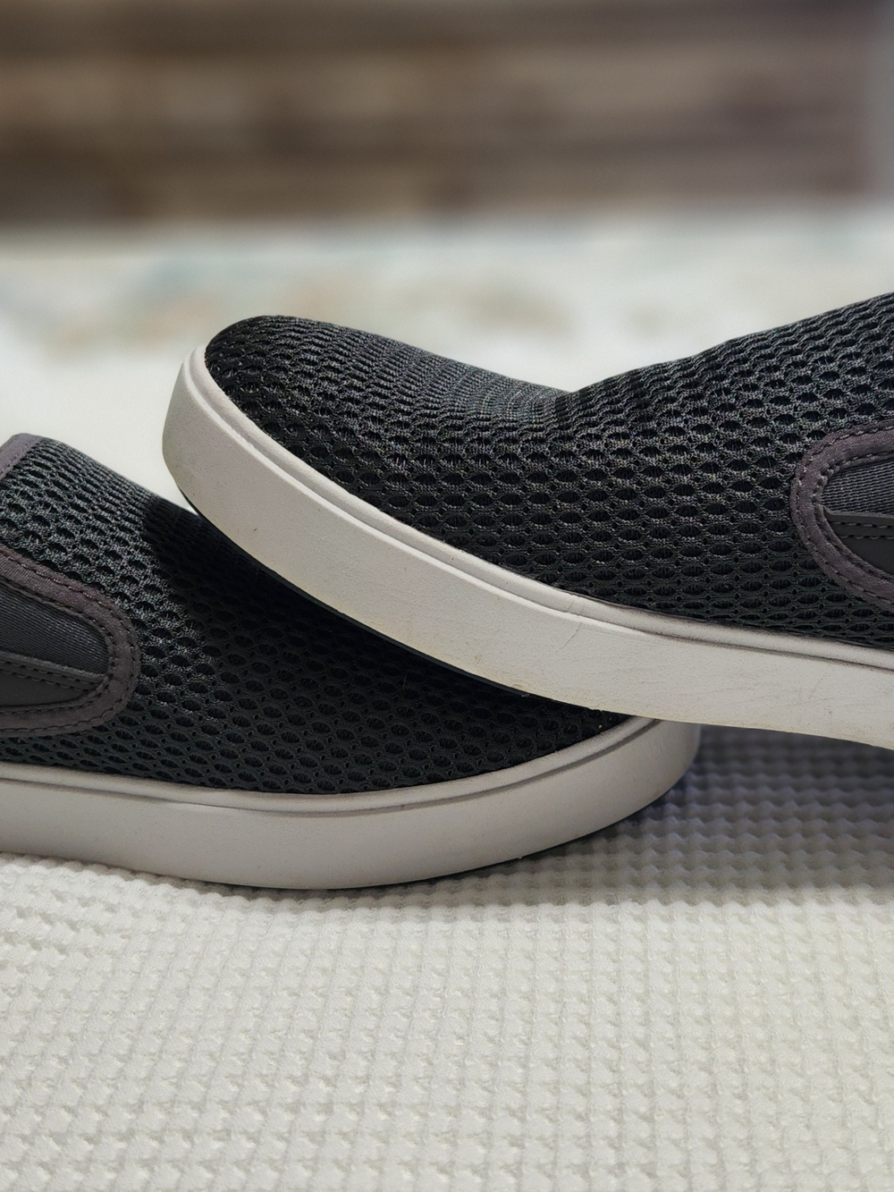 OluKai Gray Mesh Slip-On Loafers with White Sole and Gray Trim. Olukai LAE'AHI - Picture 3 of 6